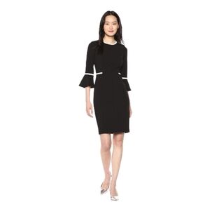 Calvin Klein Black/White Bell Sleeve Sheath Dress Round Neckline Size 2